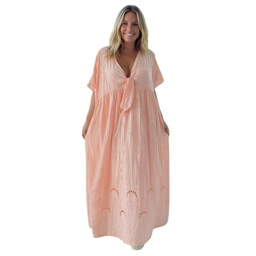 Young Fabulous & Broke Peach Eyelet Maxi Dress oversized Boho‎ Peach beach sz S